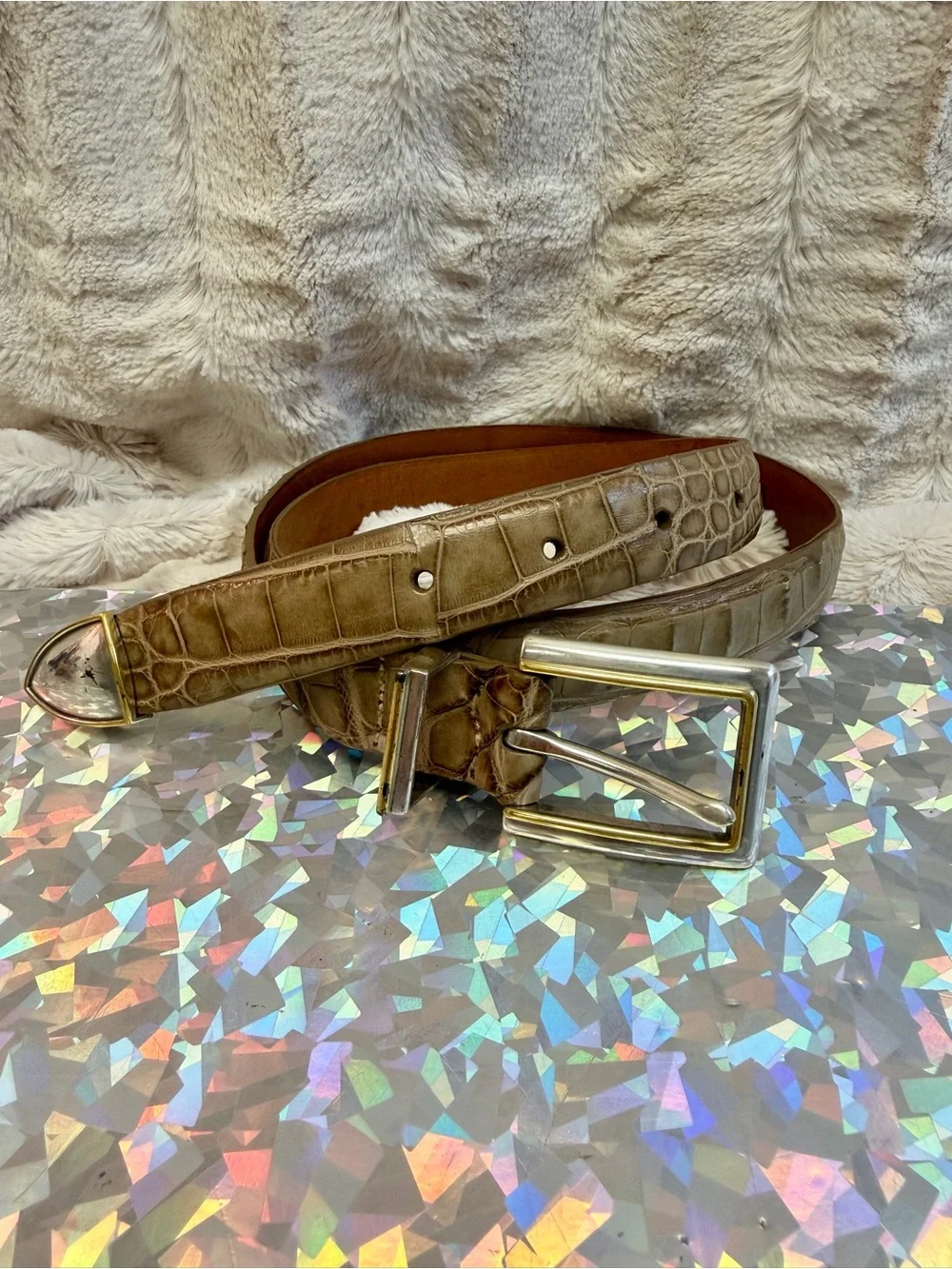 WORTH Made in USA Brown Gray Womens Genuine Alligator Duo Tone Buckle MED 31-35”